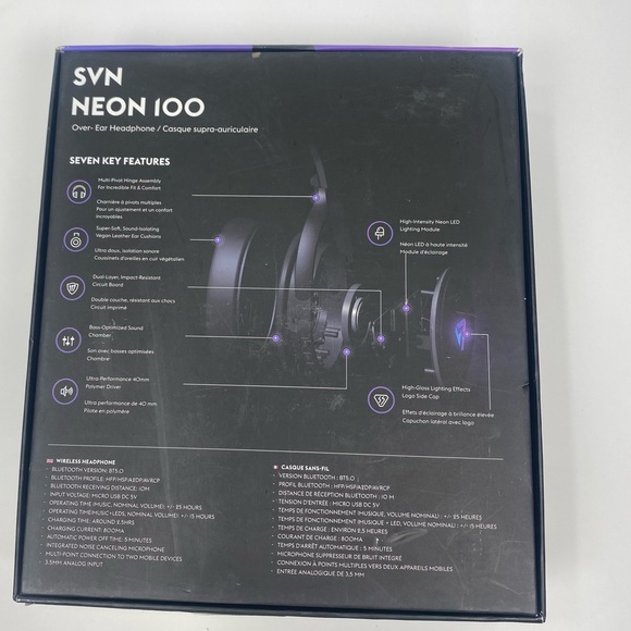 SVN Sound by Steve Aoki Color Changing Neon 100 Bluetooth Headphones - Picture 4 of 10